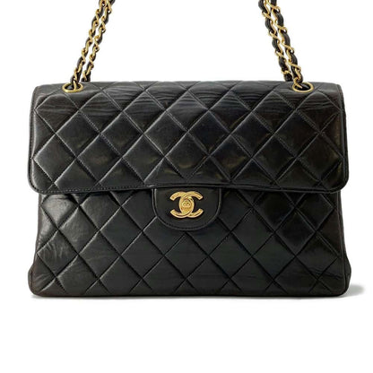 Chanel Matelasse Double Face ChainShoulder Bag Black Lambskin Size 30