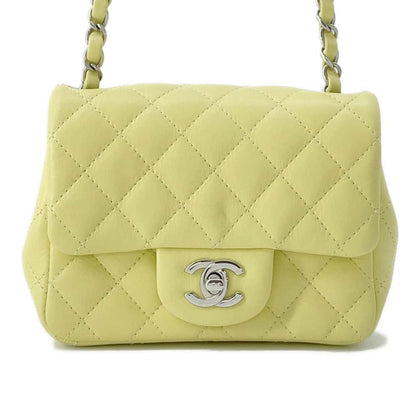 Chanel Mini Matelasse ChainShoulder Bag Yellow Lambskin Size 16