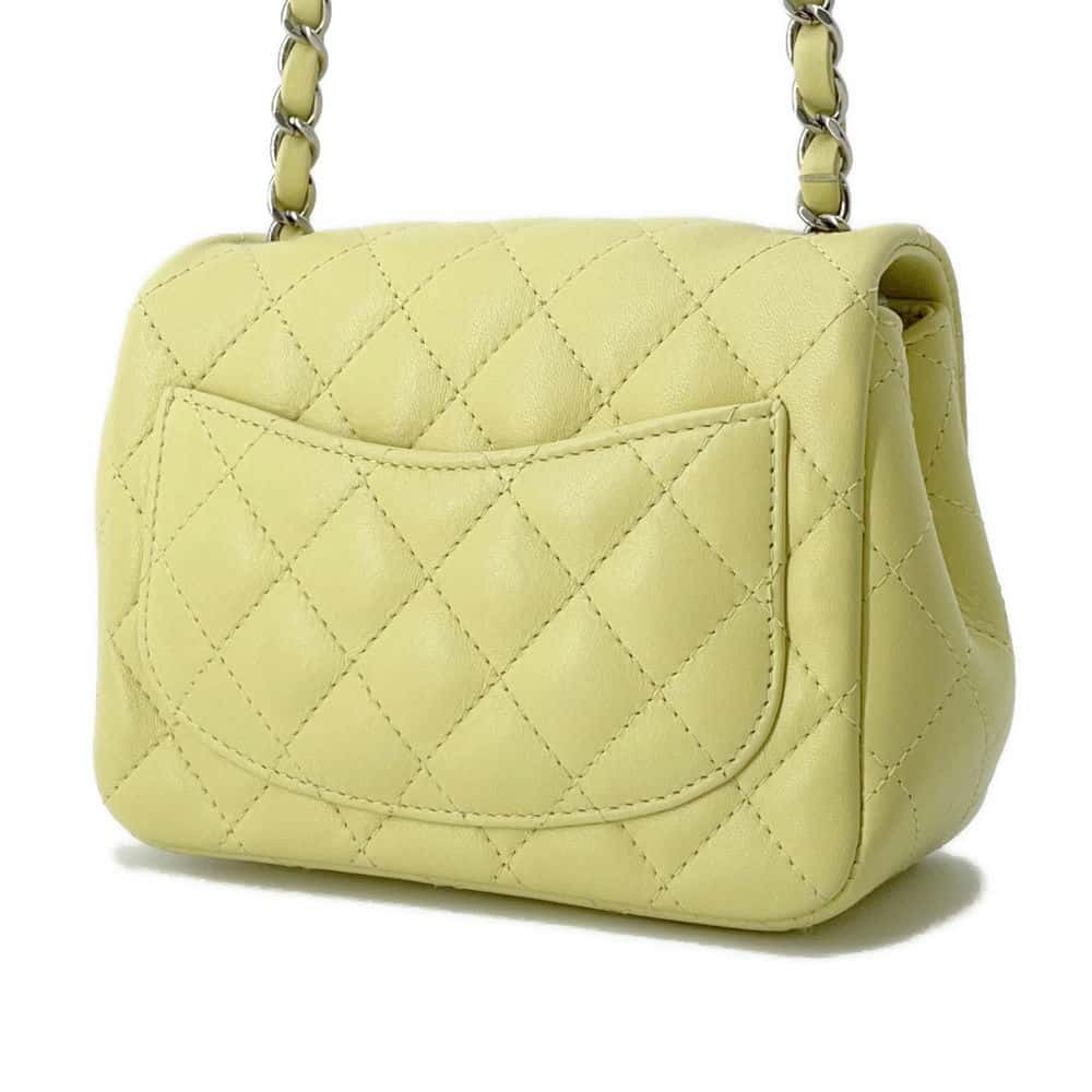 Chanel Mini Matelasse ChainShoulder Bag Yellow Lambskin Size 16