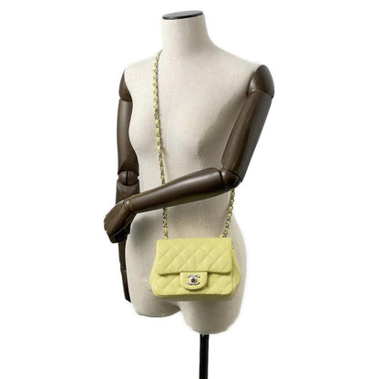 Chanel Mini Matelasse ChainShoulder Bag Yellow Lambskin Size 16