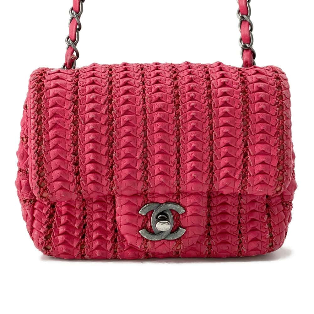 Chanel ChainShoulder Bag Red Leather Size 16