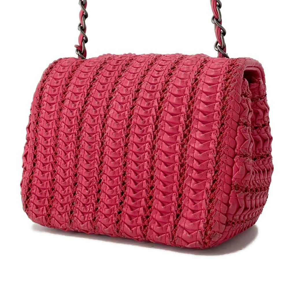 Chanel ChainShoulder Bag Red Leather Size 16