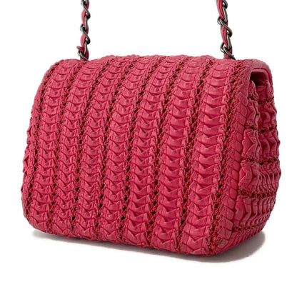 Chanel ChainShoulder Bag Red Leather Size 16