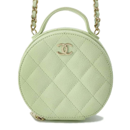 Chanel Matelasse Round ChainShoulder Bag Green AP2502 Caviar Leather Size Small