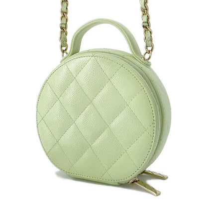 Chanel Matelasse Round ChainShoulder Bag Green AP2502 Caviar Leather Size Small