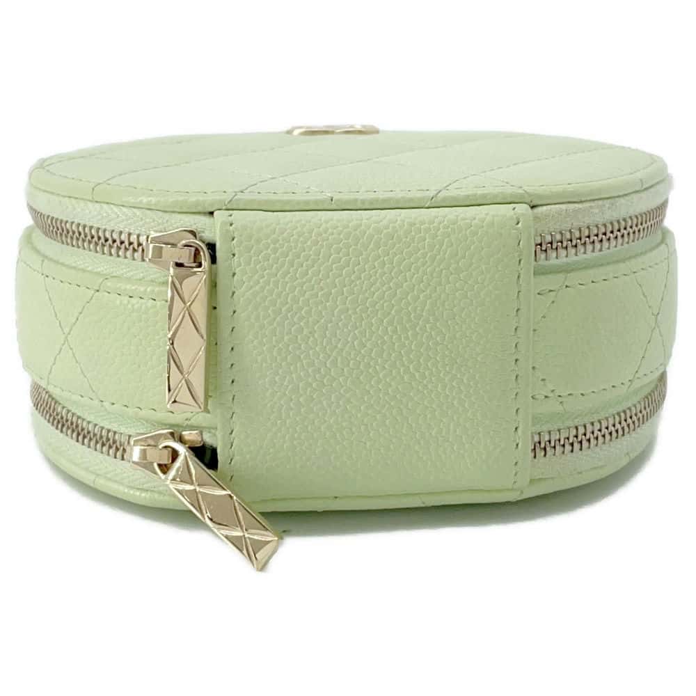 Chanel Matelasse Round ChainShoulder Bag Green AP2502 Caviar Leather Size Small