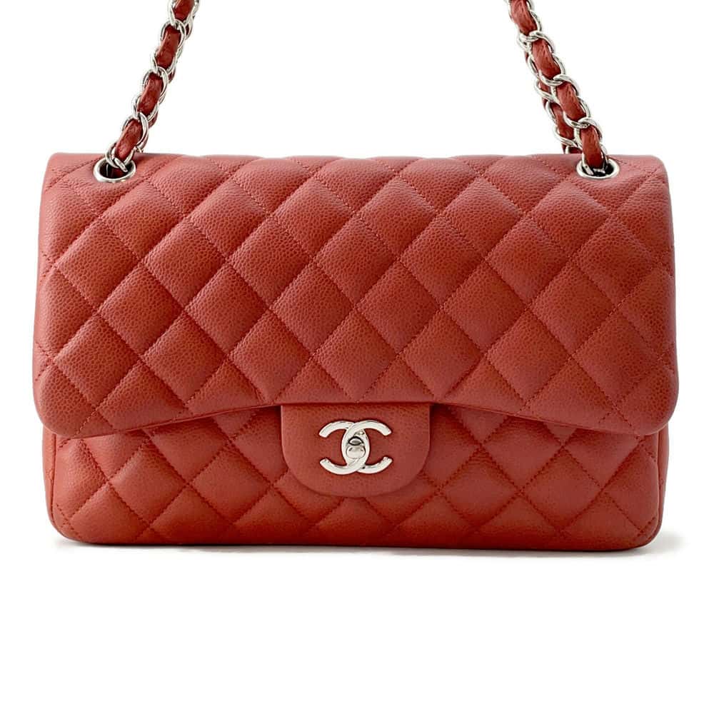 Chanel Matelasse W Flap ChainShoulder Bag Red A58600 Caviar Leather Size 30