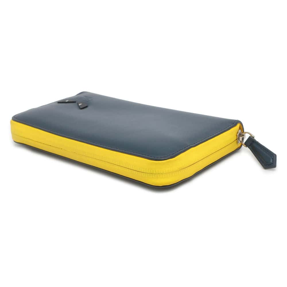 FENDI Monster Round Zip Long Wallet Navy/Yellow 7M0210 Leather