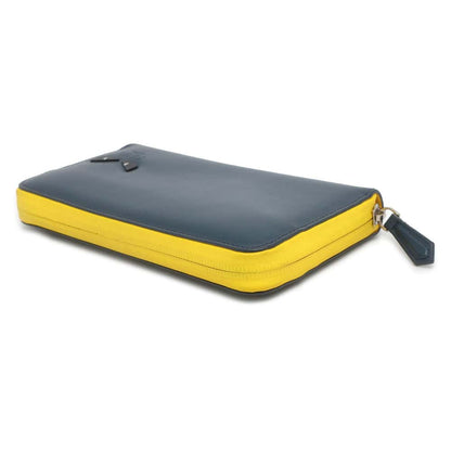 FENDI Monster Round Zip Long Wallet Navy/Yellow 7M0210 Leather