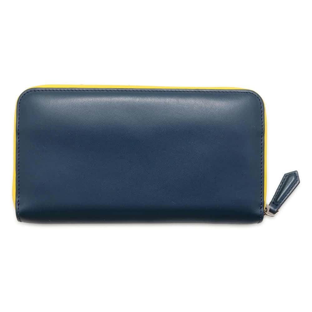 FENDI Monster Round Zip Long Wallet Navy/Yellow 7M0210 Leather