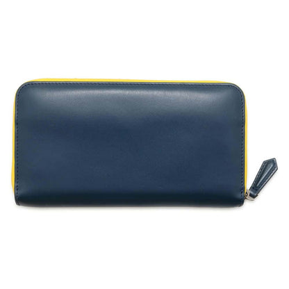 FENDI Monster Round Zip Long Wallet Navy/Yellow 7M0210 Leather