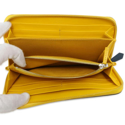 FENDI Monster Round Zip Long Wallet Navy/Yellow 7M0210 Leather