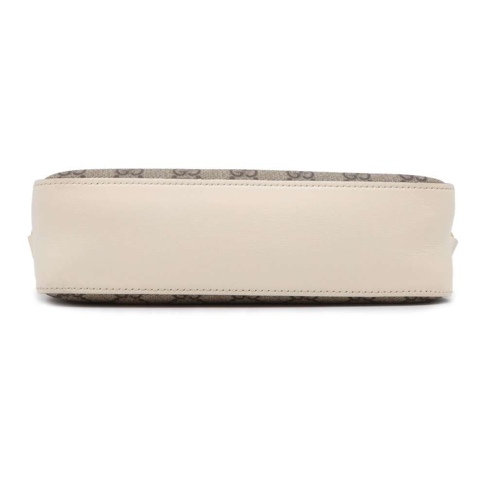 GUCCI GG Supreme Horsebit Shoulder Bag Beige/White 645454 PVC Leather Size Small