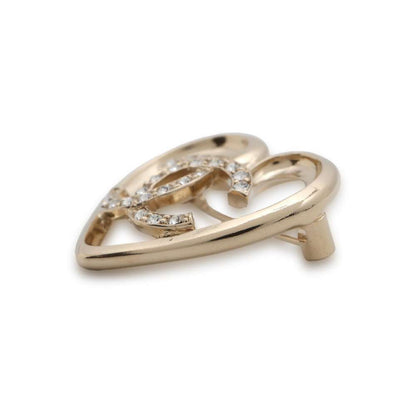 Chanel CC Logo Heart Rhinestone Brooch Gold ABA093 Metal Rhinestone