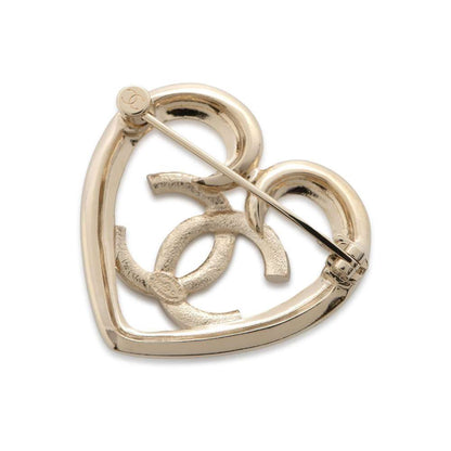 Chanel CC Logo Heart Rhinestone Brooch Gold ABA093 Metal Rhinestone