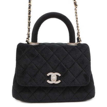 Chanel Coco Handle Rhinestone 2WAY HandBag Black Velvet Size XXS