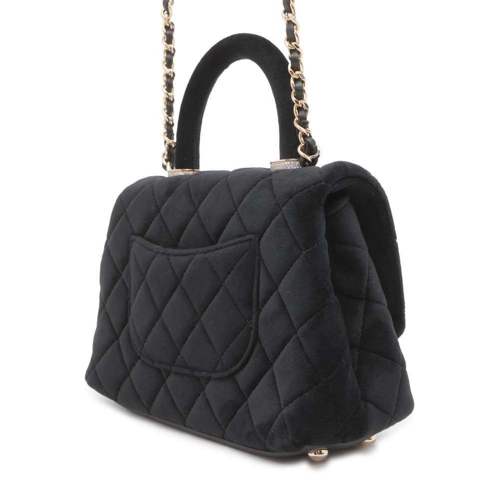 Chanel Coco Handle Rhinestone 2WAY HandBag Black Velvet Size XXS