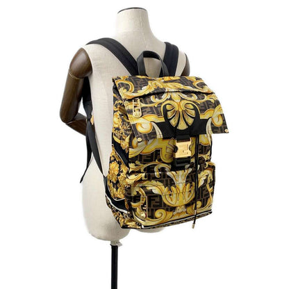 FENDI Fendace Backpack Black/Yellow/Brown 7VZ066 Nylon
