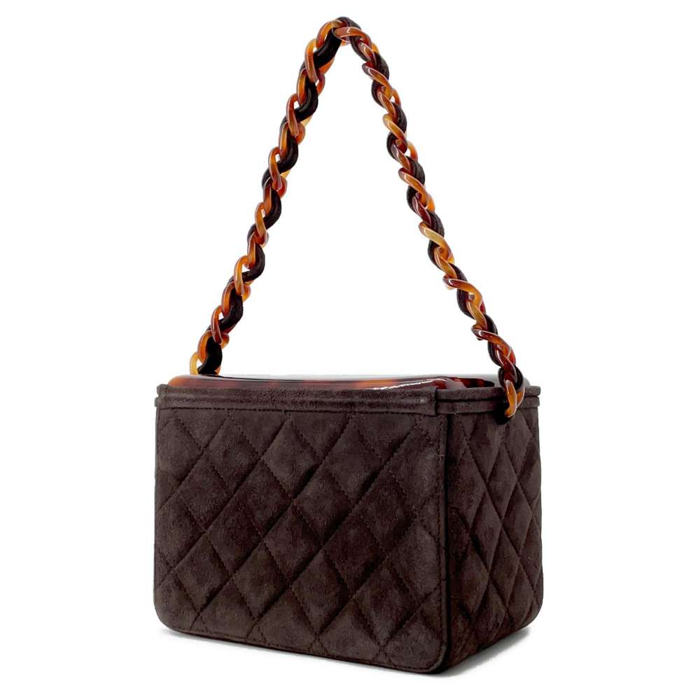 Chanel Vanity Bag Plastic Chain Brown Suede Plastic