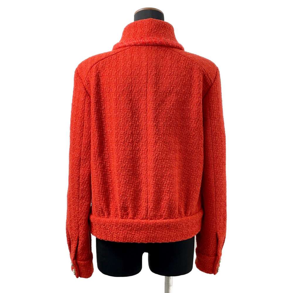 Chanel Tweed Zip Jacket Size 36 Red P62366 Wool 100%