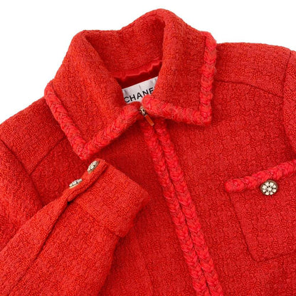 Chanel Tweed Zip Jacket Size 36 Red P62366 Wool 100%
