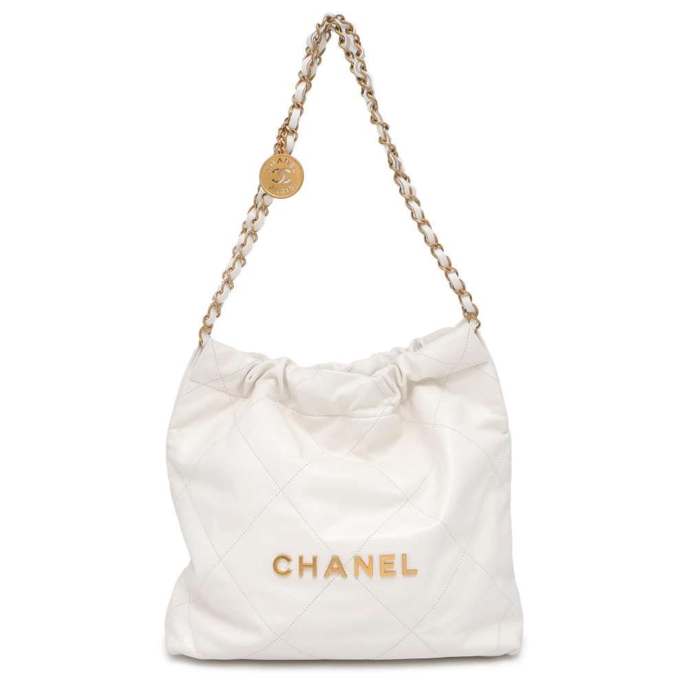 Chanel Chanel 22 Matelasse White AS3260 Shiny Calf Leather Size Small