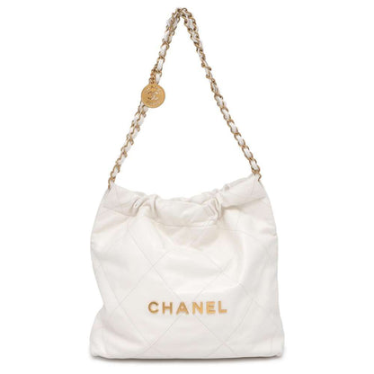 Chanel Chanel 22 Matelasse White AS3260 Shiny Calf Leather Size Small