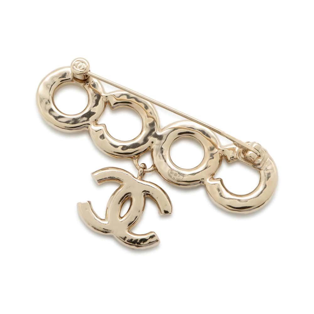 CHANEL Brooch COCO logo Gold Metal Faux Pearl