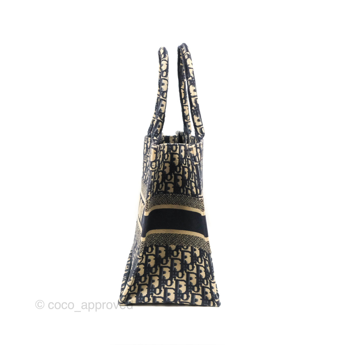 Christian Dior Medium (Old Small) Dior Navy Oblique Embroidery Canvas Book Tote