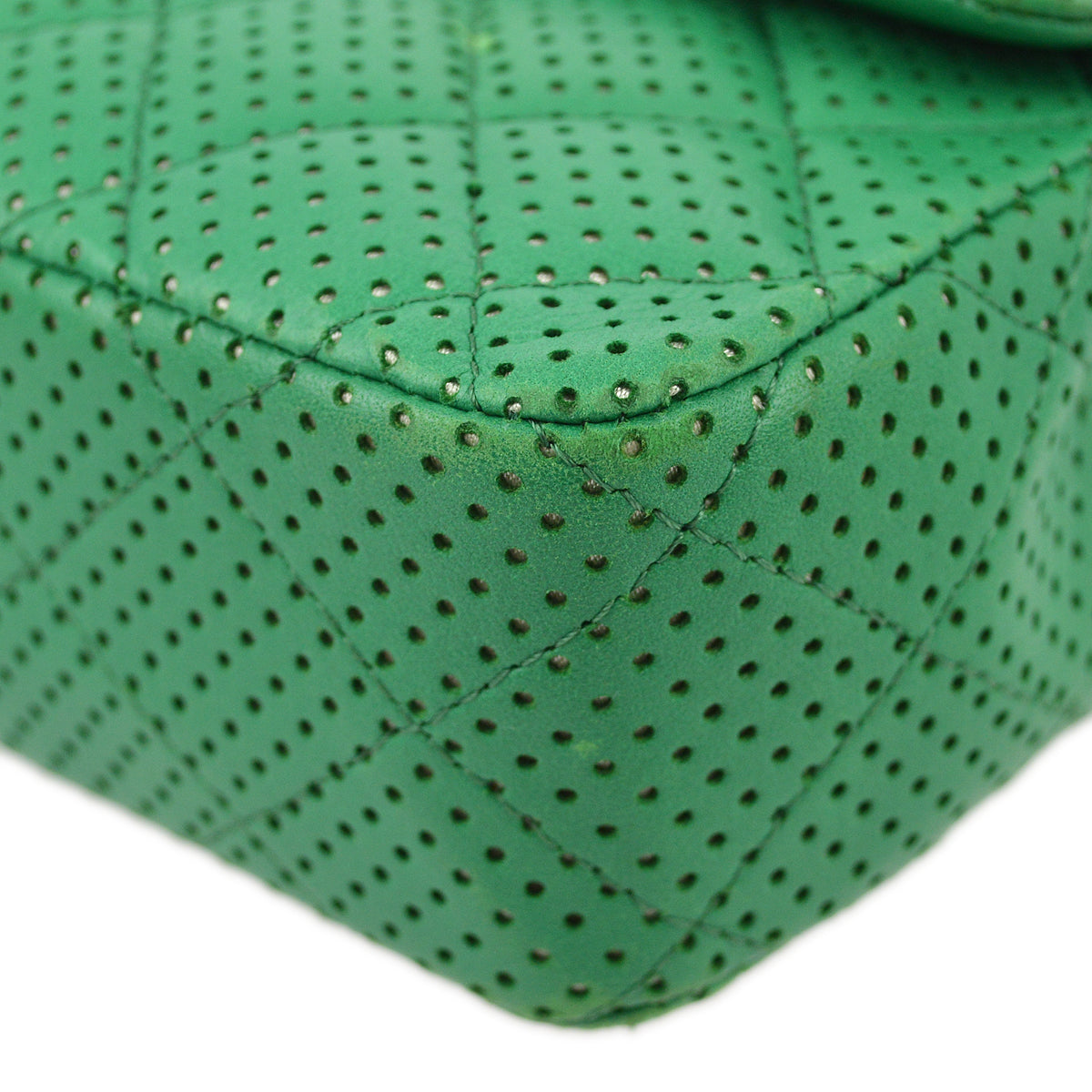 Chanel Green Perforated Lambskin East West Shoulder Bag