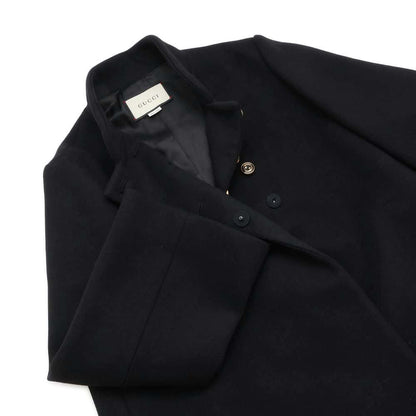 GUCCI Interlocking G Button Long Coat Size 42 Black 619325 Wool 98% Nylon2%