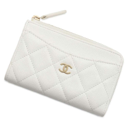 Chanel Matelasse Classic Zip Card Coin Purse White AP3179 Caviar Leather