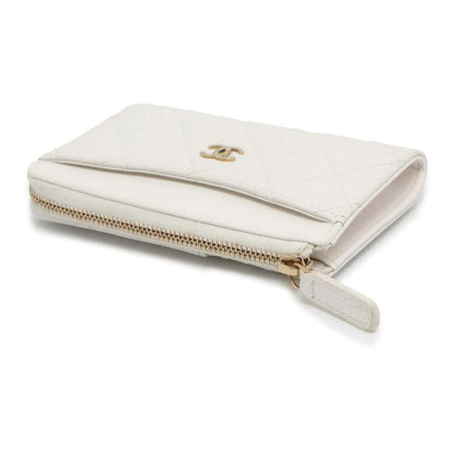 Chanel Matelasse Classic Zip Card Coin Purse White AP3179 Caviar Leather
