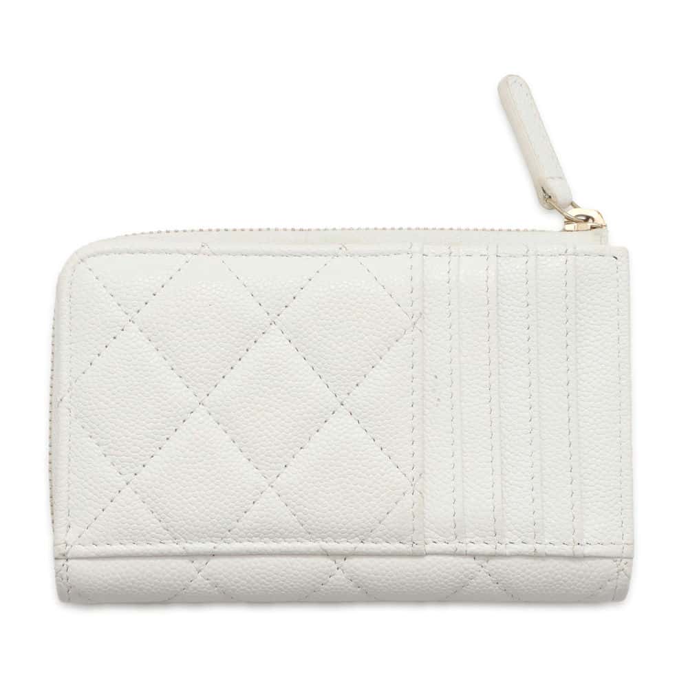 Chanel Matelasse Classic Zip Card Coin Purse White AP3179 Caviar Leather