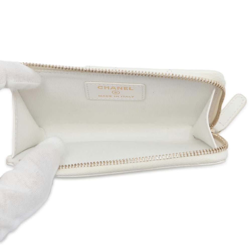Chanel Matelasse Classic Zip Card Coin Purse White AP3179 Caviar Leather