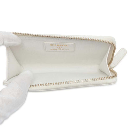 Chanel Matelasse Classic Zip Card Coin Purse White AP3179 Caviar Leather