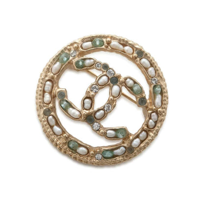 CHANEL CC Logo Rhinestone Brooch Multicolor Metal  Rhinestone Faux Pearl