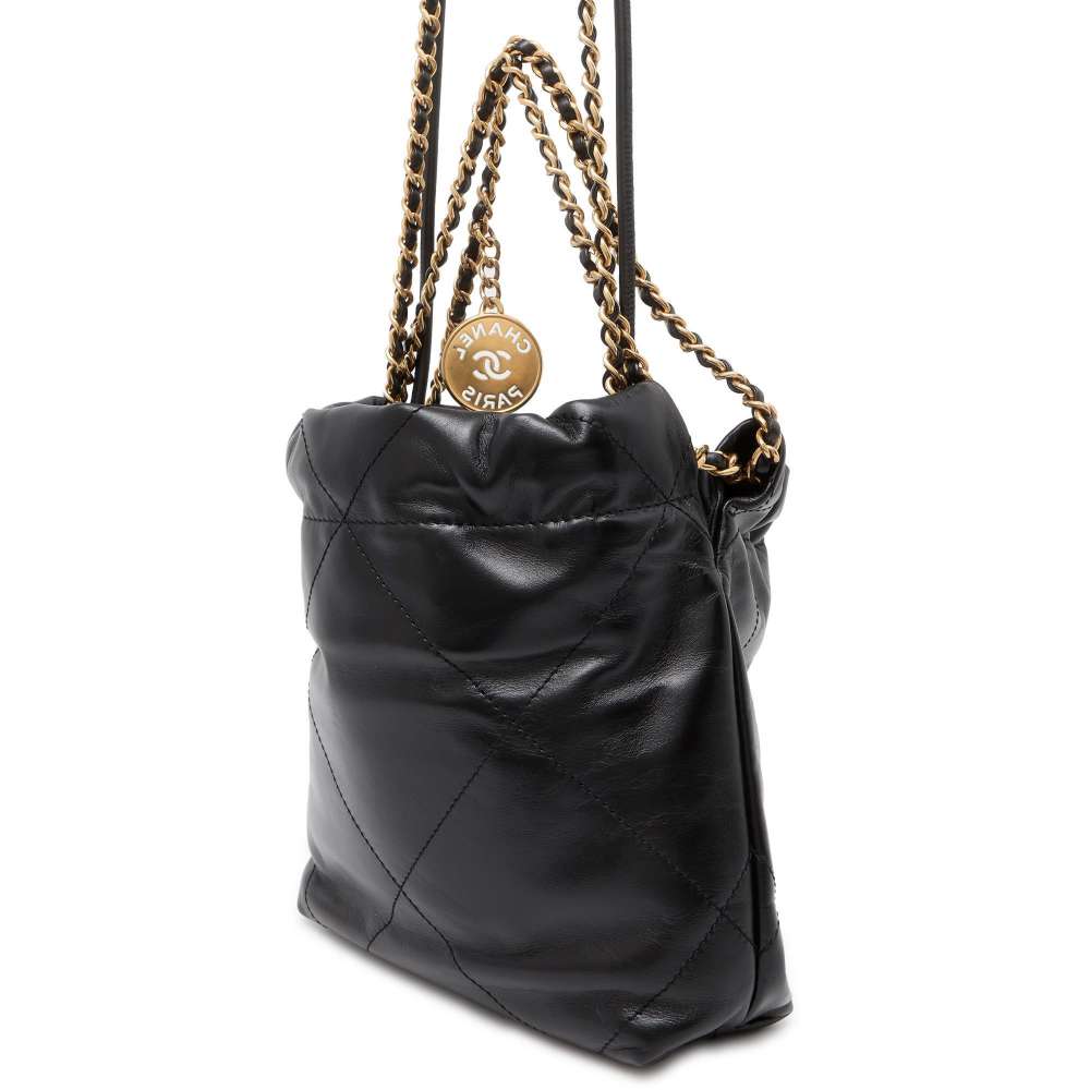 Chanel Chanel 22 ChainHandBag Black AS3980 Shiny Calf Leather Size Mini