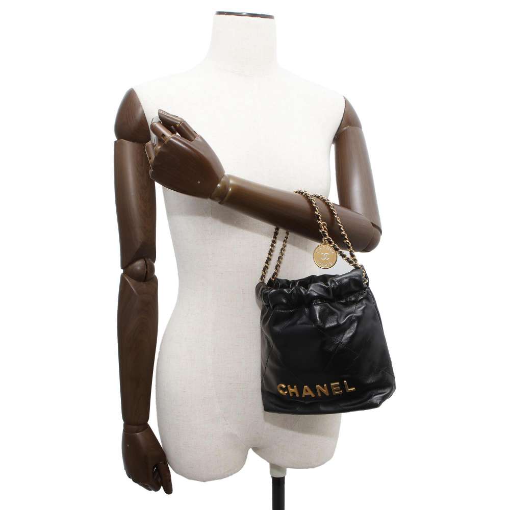 Chanel Chanel 22 ChainHandBag Black AS3980 Shiny Calf Leather Size Mini