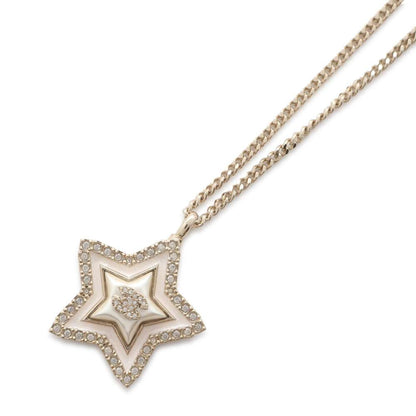 Chanel CC Logo Rhinestone Star Necklace Champagne Gold Metal