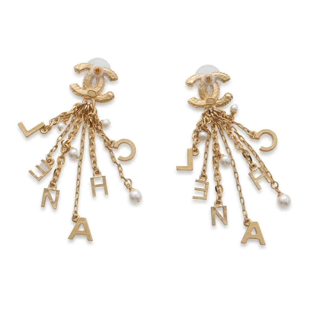 CHANEL CC Logo CHANELChainEarrings Gold AB3405 Metal Rhinestone Faux Pearl