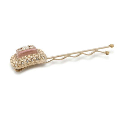 Chanel CC Logo Rhinestone Hairpin Champagne Gold/Pink Metal Rhinestone