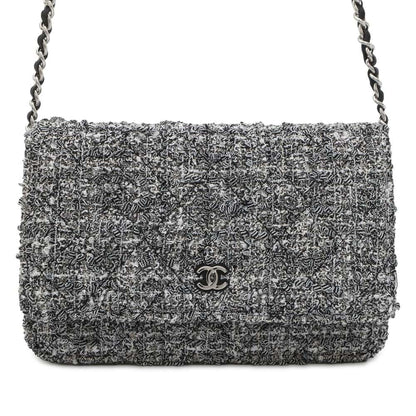 CHANEL Chain wallet Black/White AP0250 Tweed