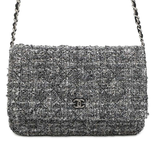 CHANEL Chain wallet Black/White AP0250 Tweed