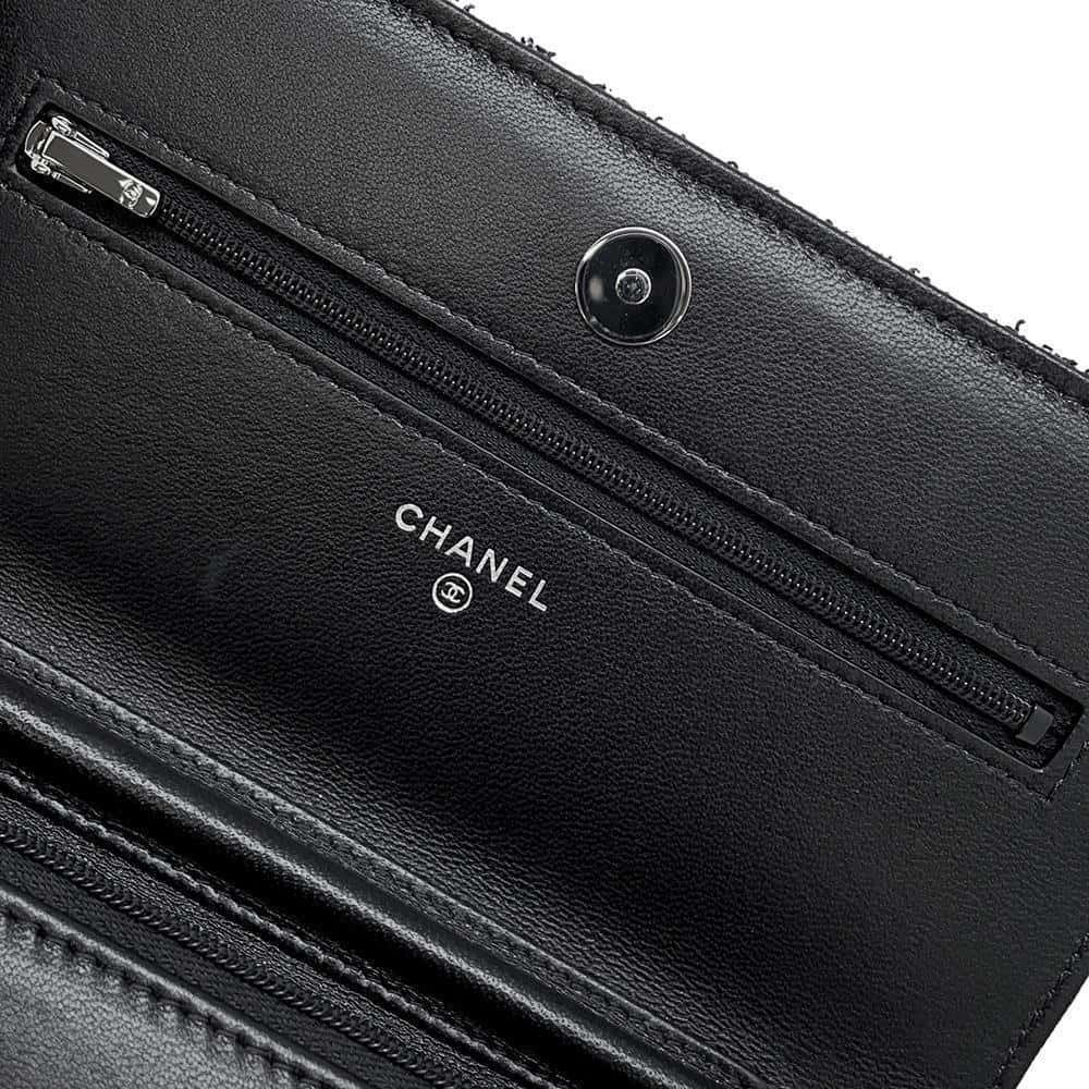 CHANEL Chain wallet Black/White AP0250 Tweed