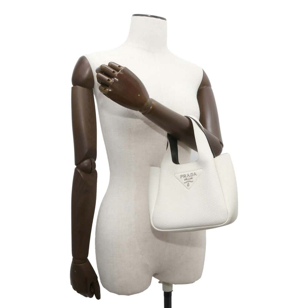 PRADA Handbag White 1BA349 Leather