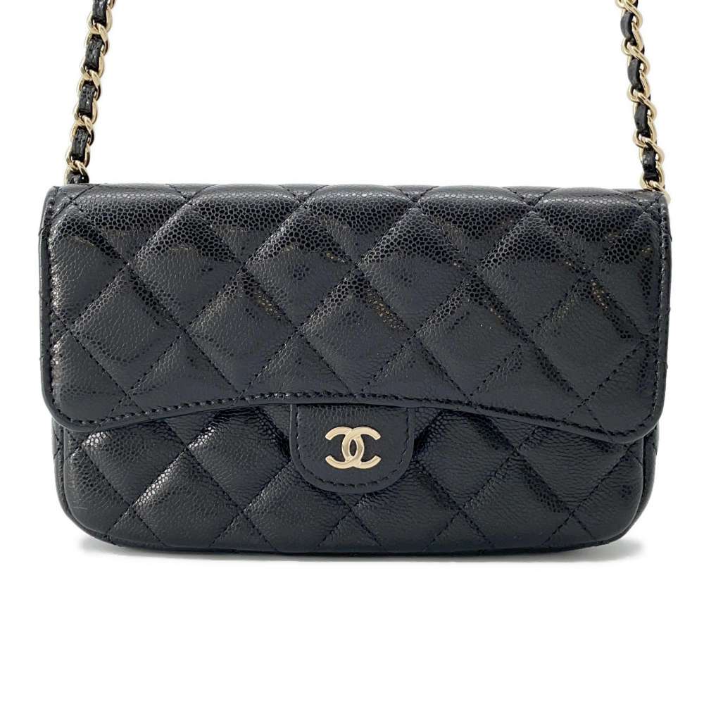 Chanel Matelasse Timeless Classics Flap Phone Case Black AP2096 Caviar Leather