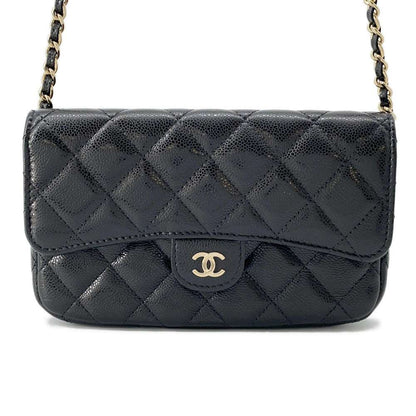 Chanel Matelasse Timeless Classics Flap Phone Case Black AP2096 Caviar Leather