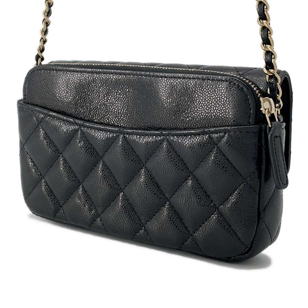 Chanel Matelasse Timeless Classics Flap Phone Case Black AP2096 Caviar Leather