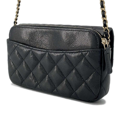 Chanel Matelasse Timeless Classics Flap Phone Case Black AP2096 Caviar Leather